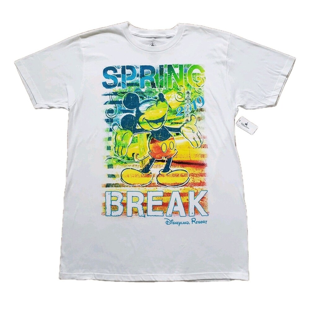 NWT Disney Parks Spring Break 2019 Mickey Size Medium Mens White Resort T-Shirt